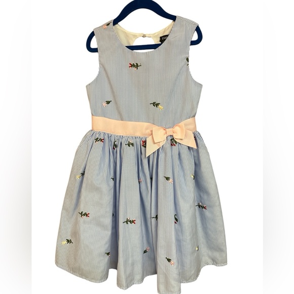 Zunie Sleeveless Floral Embroidered Petticoat Blue Stripe Easter Dress Sz 6 - Picture 9 of 9